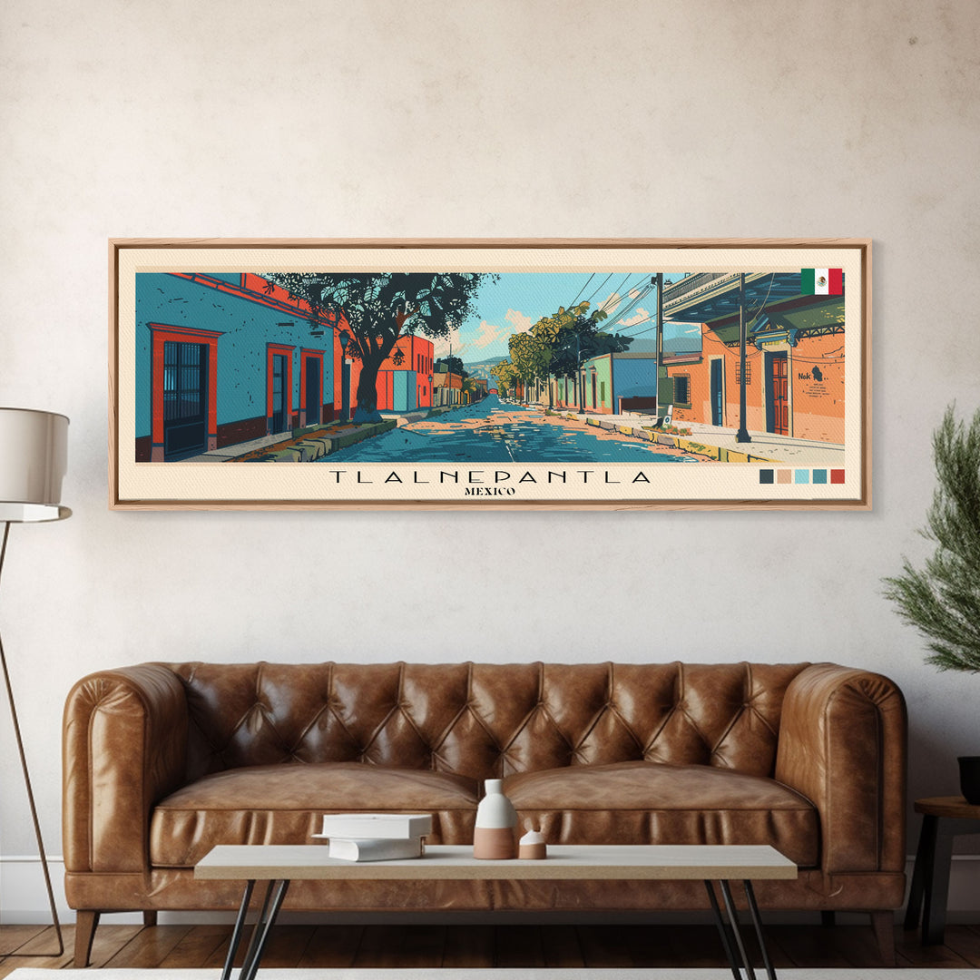 Tlalnepantla, Mexico Panoramic Canvas Print, Tlalnepantla, Mexico Painting, Mexico Art, Tlalnepantla Travel Poster, Travel Art, Vacation Gift