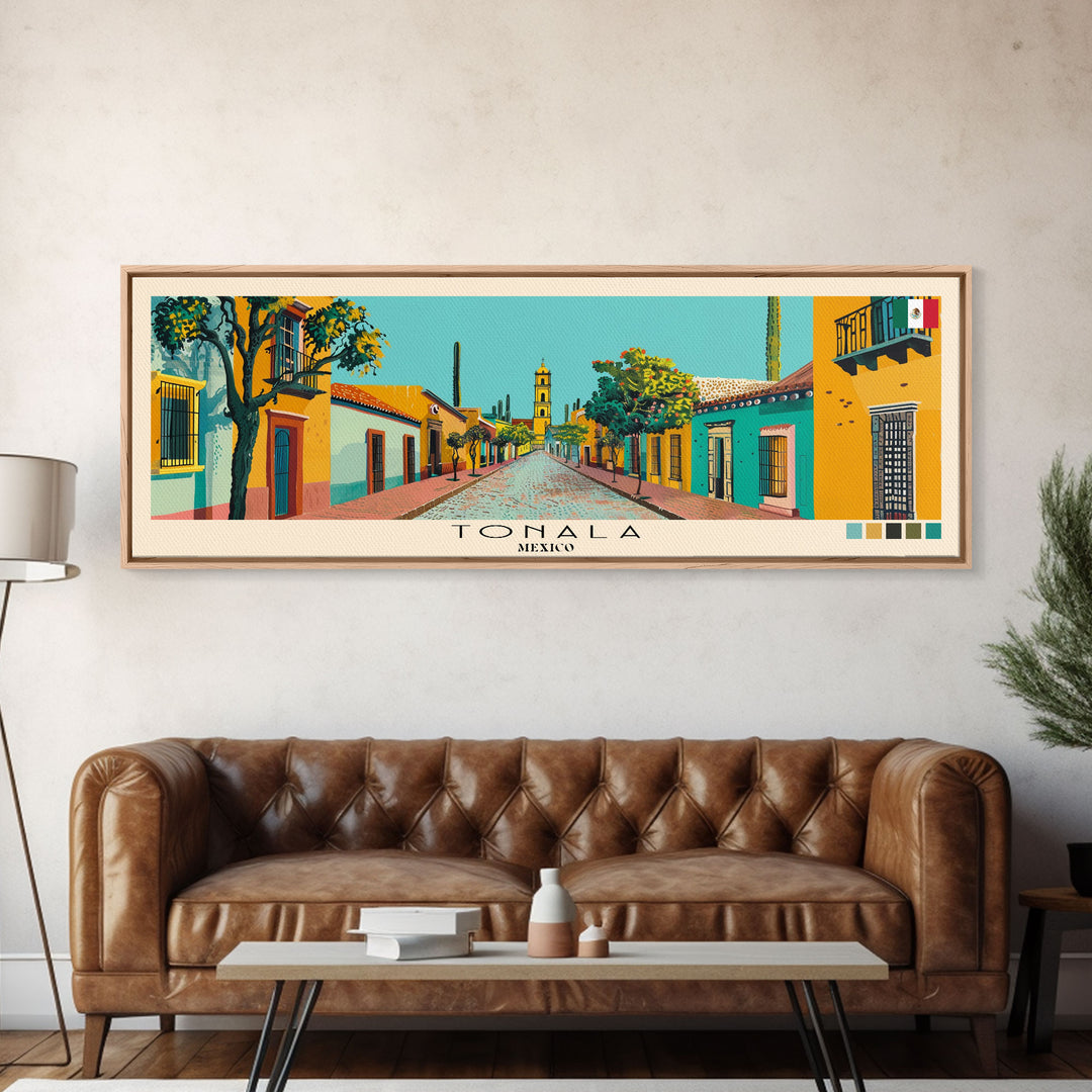 Tonala, Mexico Panoramic Canvas Print, Tonala, Mexico Painting, Mexico Art, Tonala Travel Poster, Travel Art, Guest Room Painting