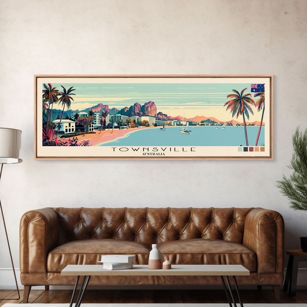 Townsville, Australia Panoramic Canvas Print, Townsville, Australia Painting, Australia Art, Townsville Travel Poster, Travel Art, Guest Room Painting