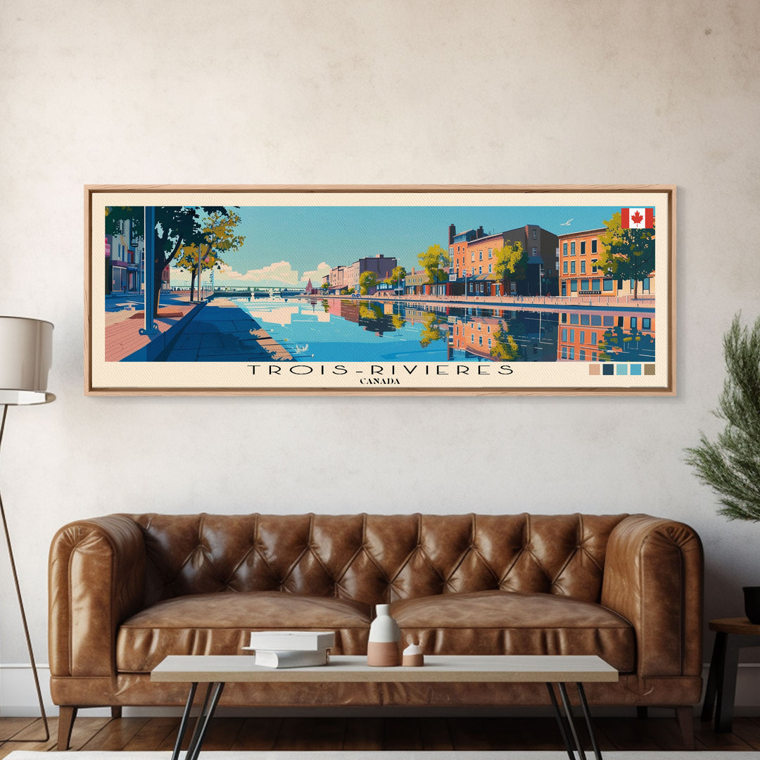 Trois-Rivieres, Canada Panoramic Canvas Print, Trois-Rivieres, Canada Painting, Canada Art, Trois-Rivieres Travel Poster, Travel Art, Housewarming Gift