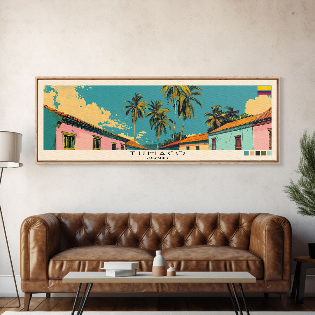 Tumaco, Colombia Panoramic Canvas Print, Tumaco, Colombia Painting, Colombia Art, Tumaco Travel Poster, Travel Art, Housewarming Gift