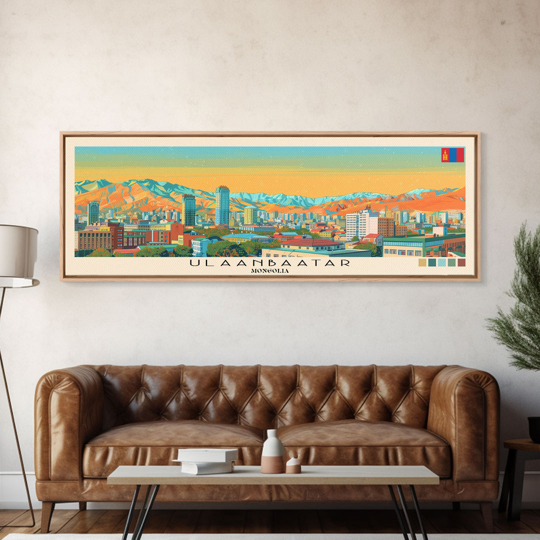 Ulaanbaatar, Mongolia Panoramic Canvas Print, Ulaanbaatar, Mongolia Painting, Mongolia Art, Ulaanbaatar Travel Poster, Travel Art, Housewarming Gift