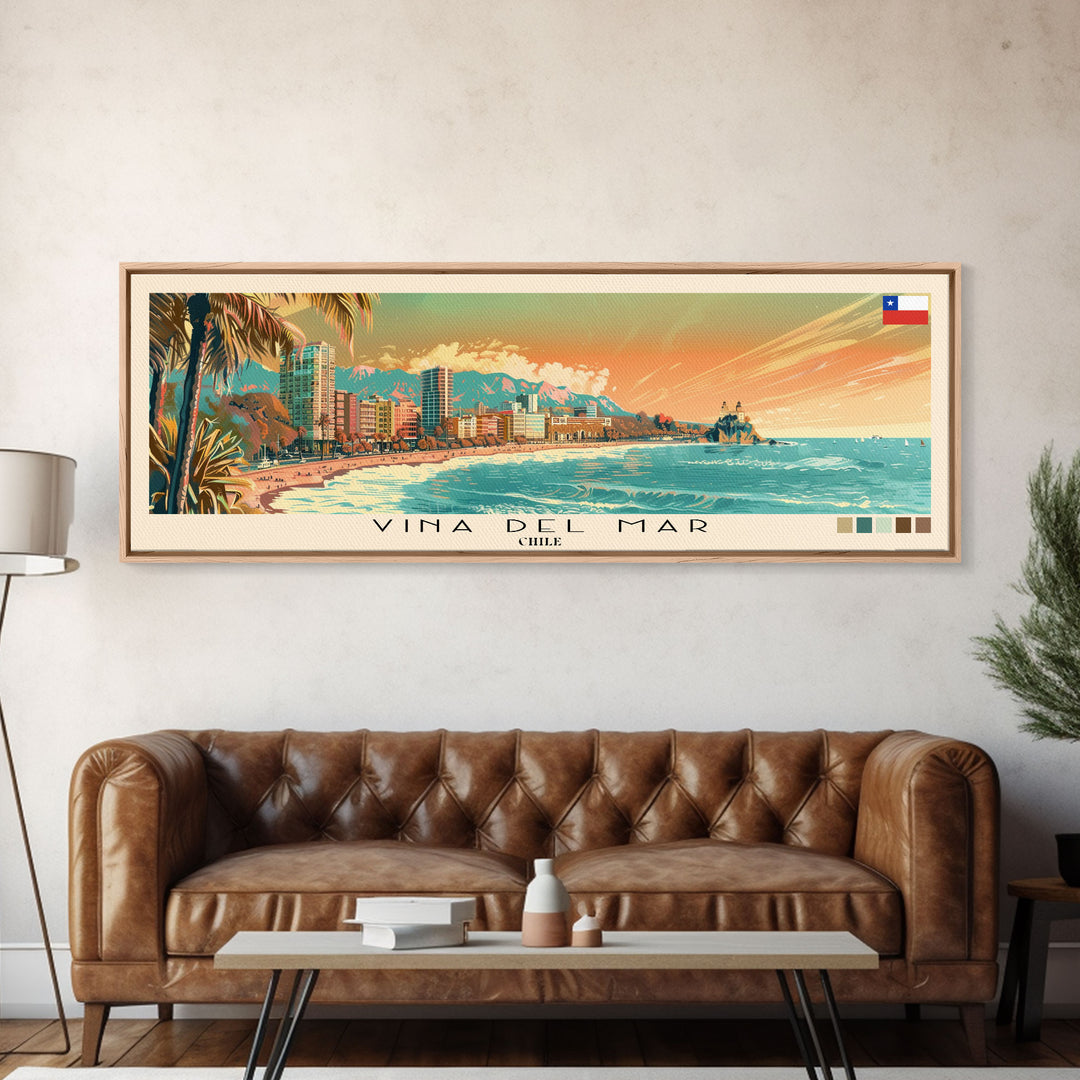 Vina del Mar, Chile Panoramic Canvas Print, Vina del Mar, Chile Painting, Chile Art, Vina del Mar Travel Poster, Travel Art, Living Room Painting