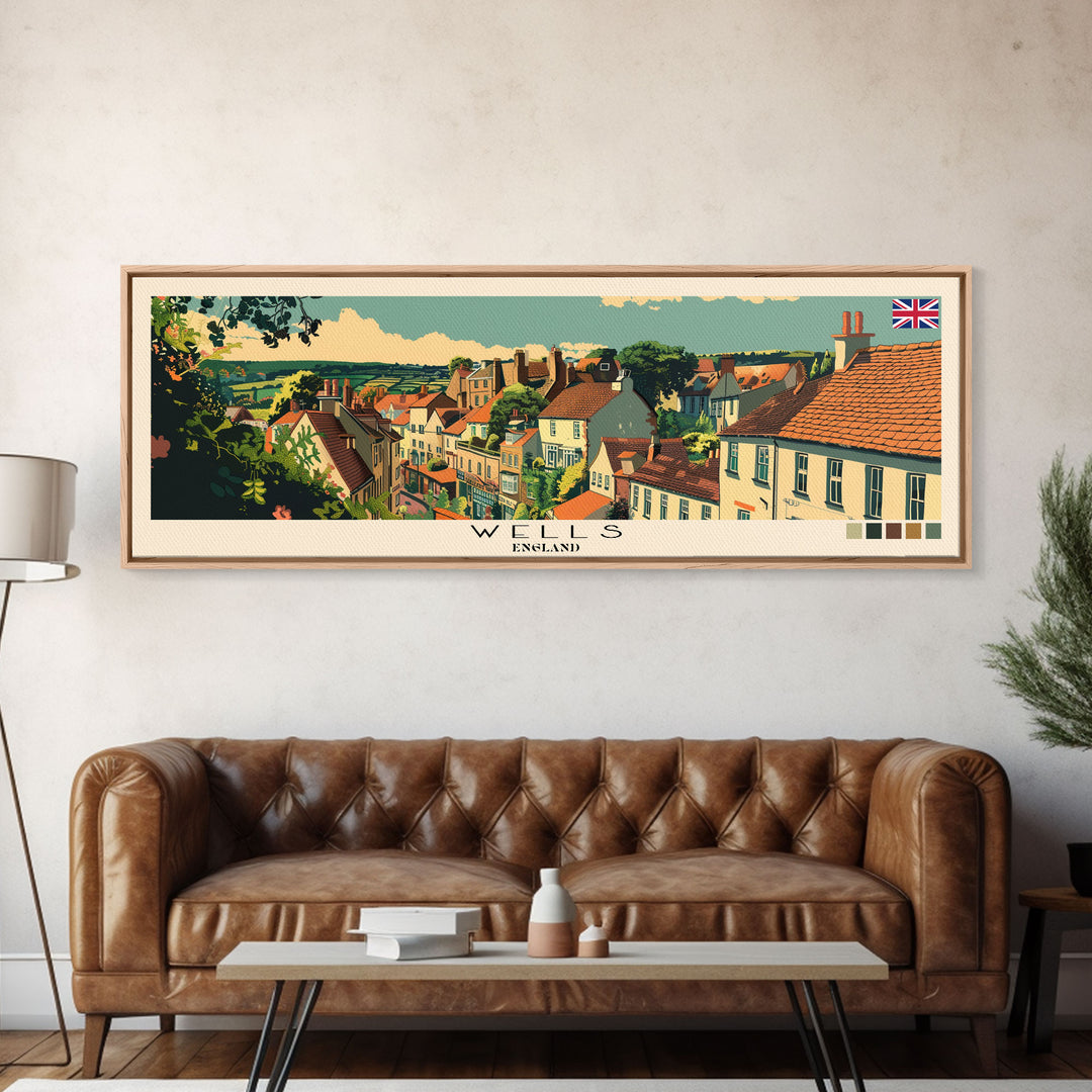 Wells, England Panoramic Canvas Print, Wells, England Painting, England Art, Wells Travel Poster, Travel Art, Guest Room Painting