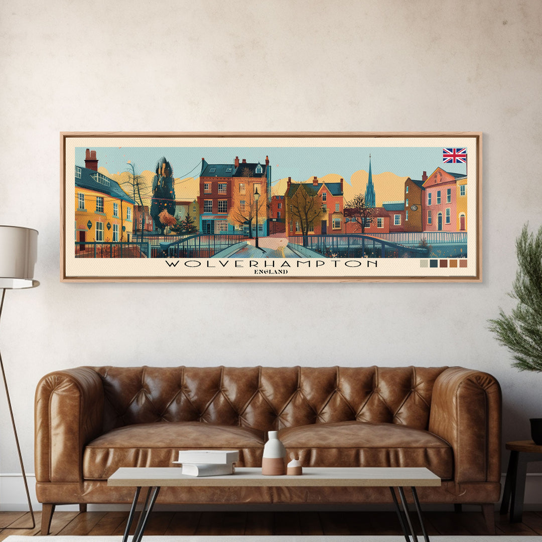 Wolverhampton, England Panoramic Canvas Print, Wolverhampton, England Painting, England Art, Wolverhampton Travel Poster, Travel Art, Living Room Painting