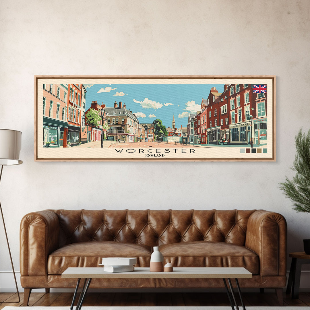 Worcester, England Panoramic Canvas Print, Worcester, England Painting, England Art, Worcester Travel Poster, Travel Art, Guest Room Painting