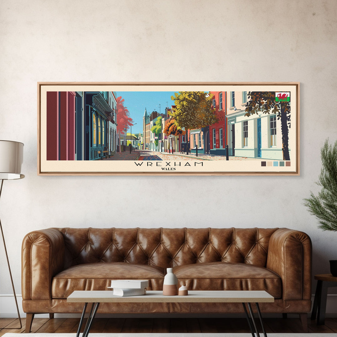 Wrexham, Wales Panoramic Canvas Print, Wrexham, Wales Painting, Wales Art, Wrexham Travel Poster, Travel Art, Guest Room Painting