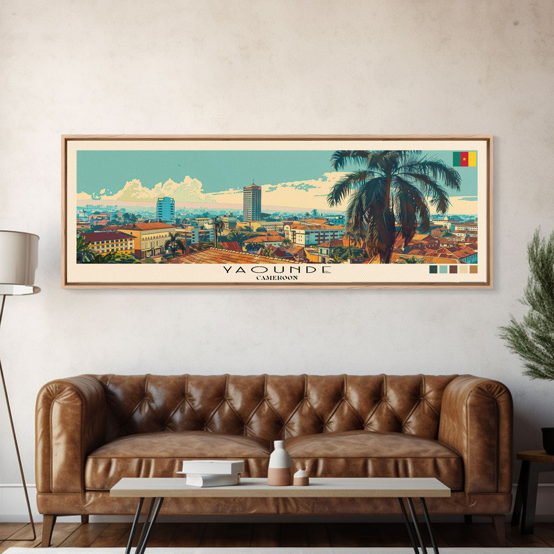 Yaounde, Cameroon Panoramic Canvas Print, Yaounde, Cameroon Painting, Cameroon Art, Yaounde Travel Poster, Travel Art, Guest Room Painting