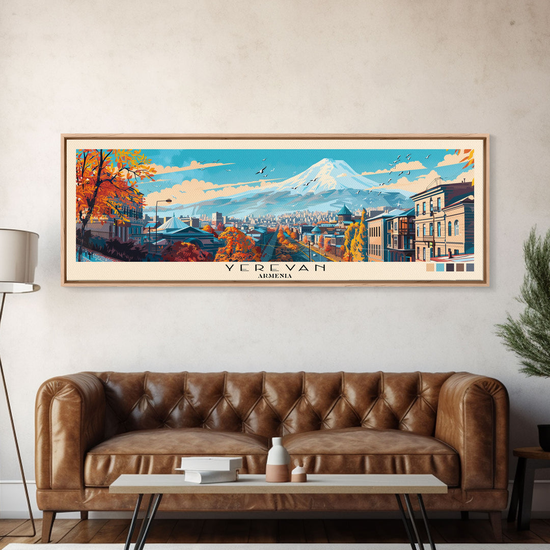 Yerevan, Armenia Panoramic Canvas Print, Yerevan, Armenia Painting, Armenia Art, Yerevan Travel Poster, Travel Art, Guest Room Painting