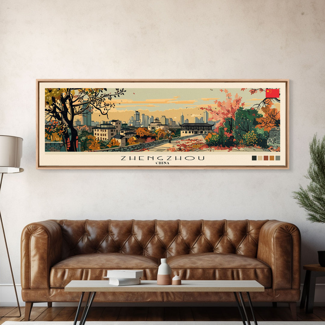 Zhengzhou, China Panoramic Canvas Print, Zhengzhou, China Painting, China Art, Zhengzhou Travel Poster, Travel Art, Guest Room Painting