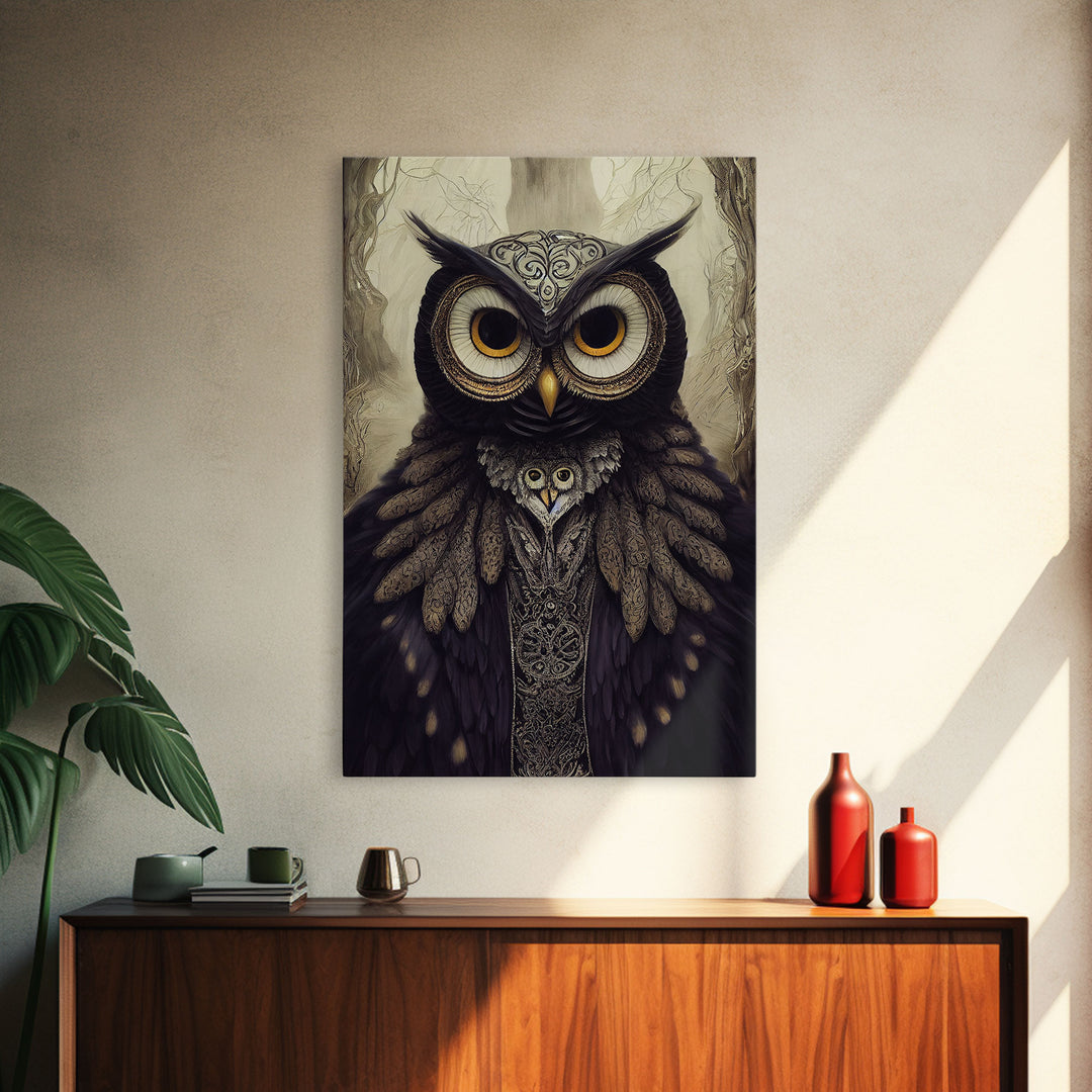 Portrait of an owl, Cool Owl art, Framed Canvas Print, Ready To Hang Framed Wall Art, Living Room Wall Hanging