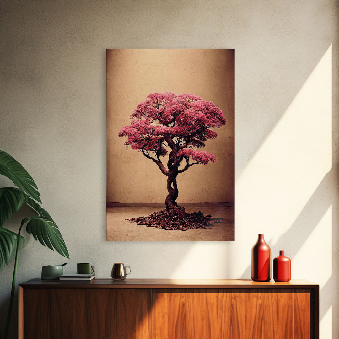 Japanese Maple Tree, Framed Canvas Print, Ready To Hang Framed Wall Art, Living Room Wall Hanging, Cherry Blossom Tree