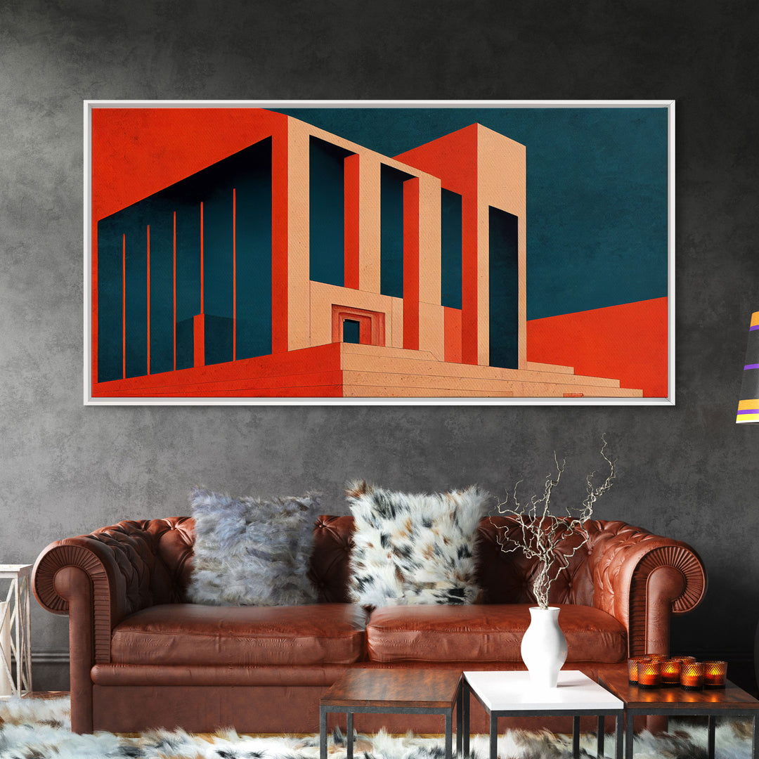 Surreal Brutalist Architecture Art, Pop Art Deco, Psychedelic Art, Wall Decor, Ready To Hang Framed Canvas Print, Oversize Wall Art