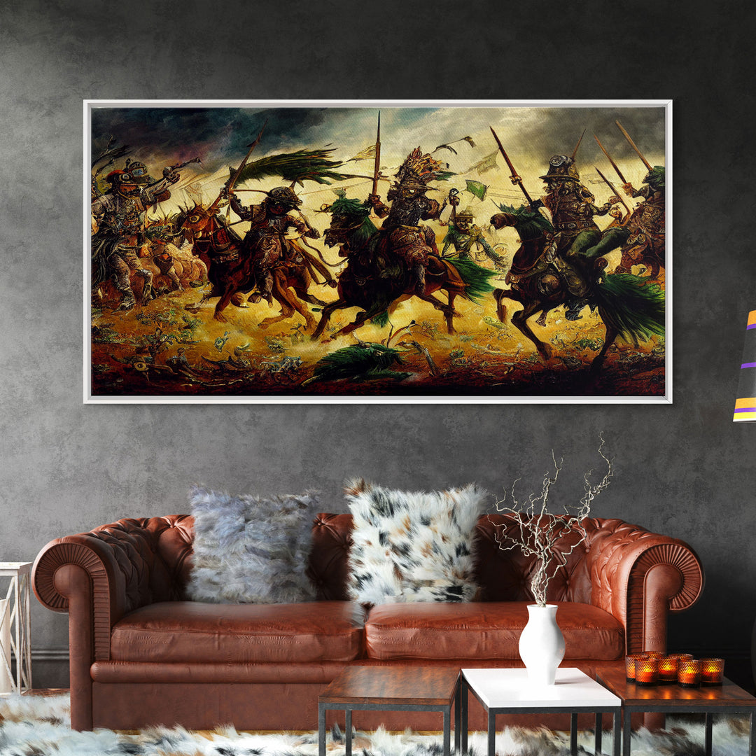 Depiction Of An Ancient Battle, Cool Office Mancave Decor, Wall Decor, Ready To Hang Framed Canvas Print, Oversize Wall Art