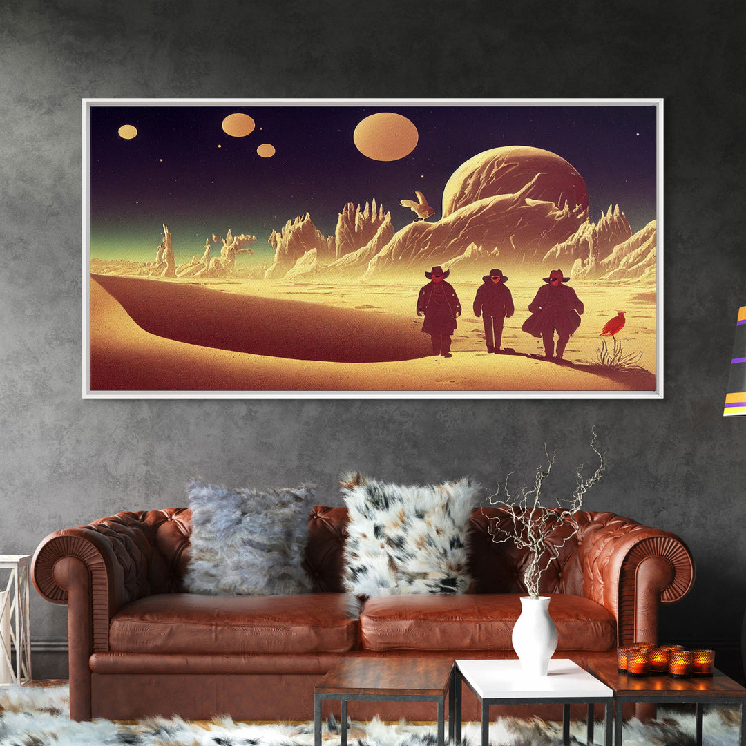 Space Cowboys, Psychedelic Scifi Art, Wall Decor, Ready To Hang Framed Canvas Print, Oversize Wall Art