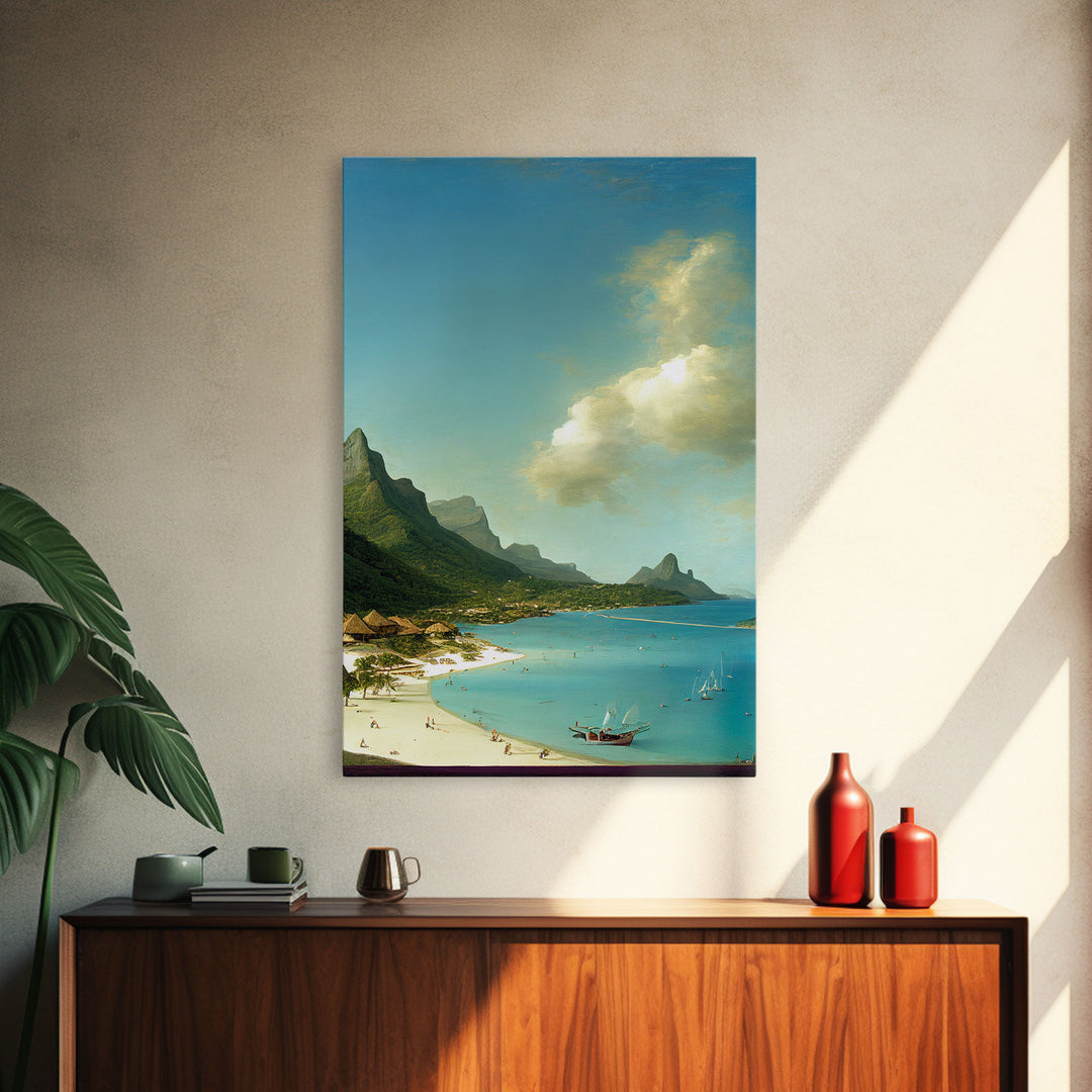 Tropical Beach Art, Hawaii Beach wall art, framed canvas print, ready to hang painting print, framed decor