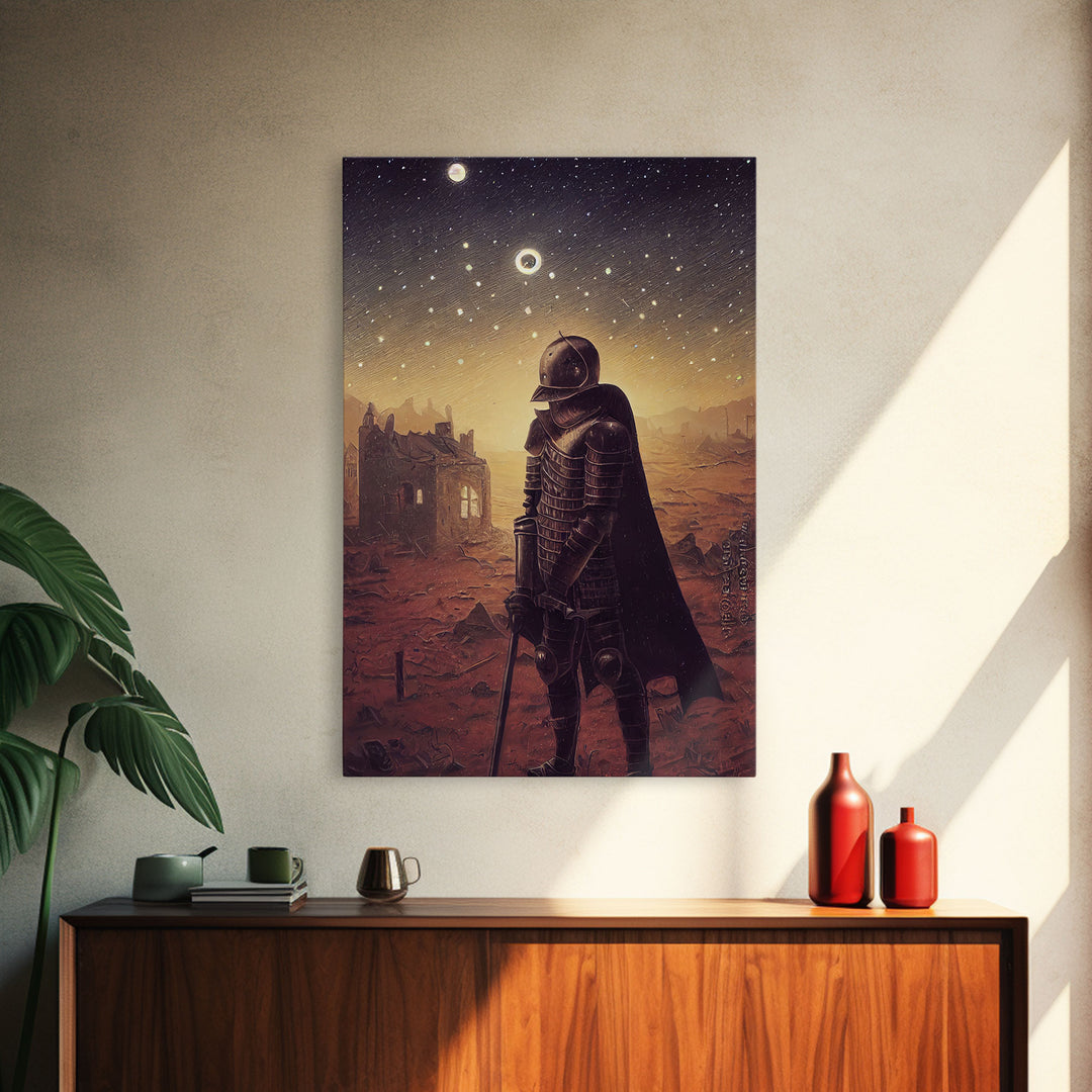 Moon Knight, Retrofuturism Scifi Art, Framed Canvas Print, Ready To Hang Framed Wall Art