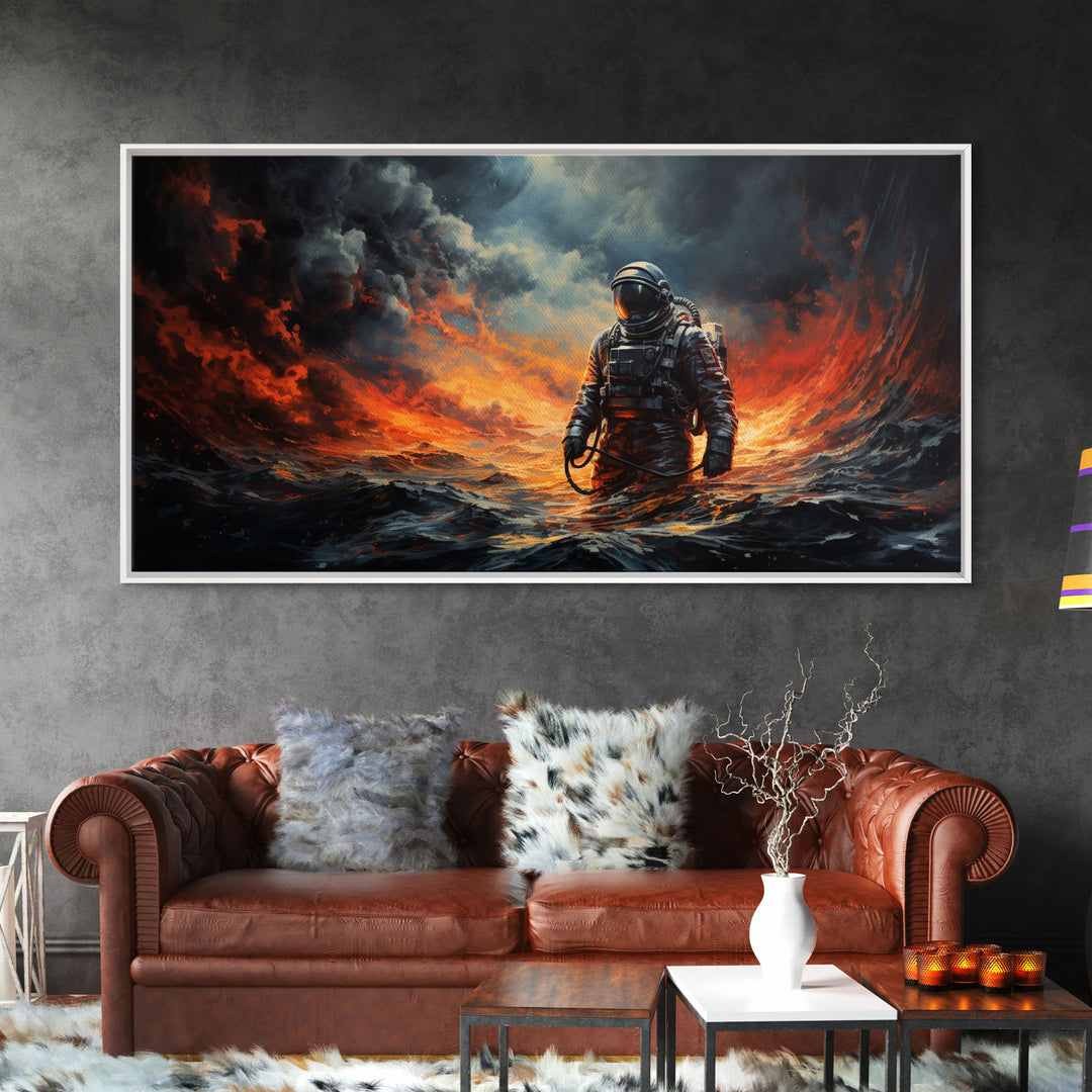 Framed Canvas Print - Marooned - Astronaut Stranded on an Alien Planet, Scifi Wall Art, Science Fiction, Dystopian Space Travel Art