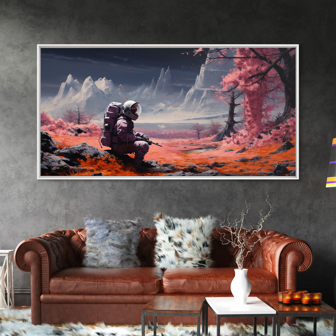 Framed Canvas Print - Stranded - Astronaut Stranded on an Alien Planet, Scifi Wall Art, Science Fiction, Dystopian Space Travel Art