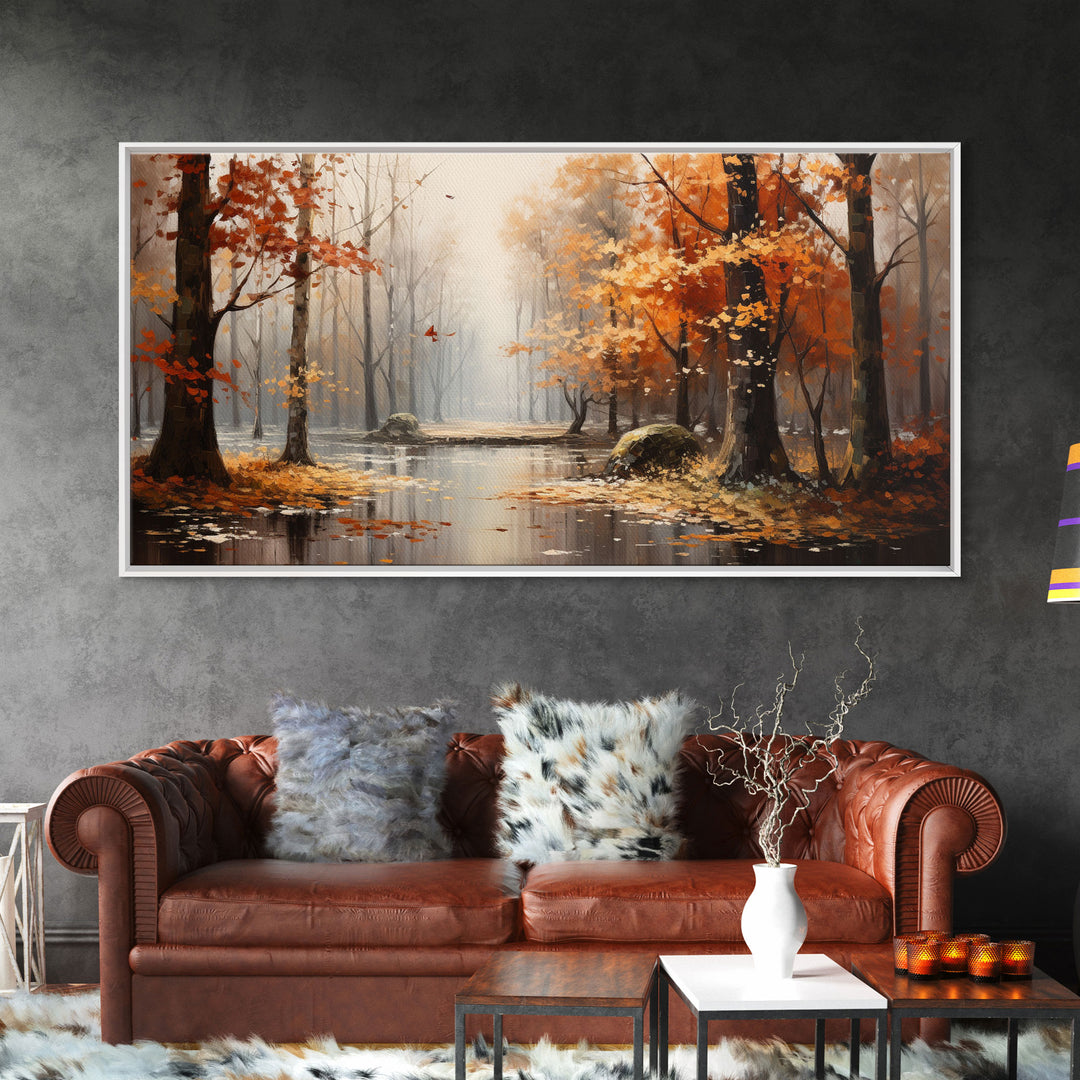 Beautiful Fall Centerpiece Landscape Painting Framed Canvas Print, Fall Decor, Thanksgiving Decor, Autumn Decor, Home Decor Fall Decorations