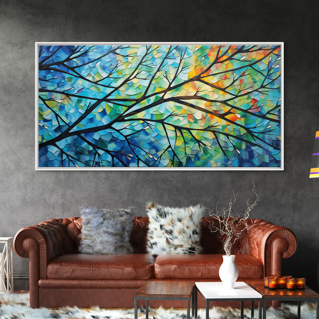 Beautiful Impasto Style Tree Branch& Leaves Canvas Print, Framed Wall Art, Above Sofa Art, Air BNB Decor, Framed Wall Decor, Centerpiece Art