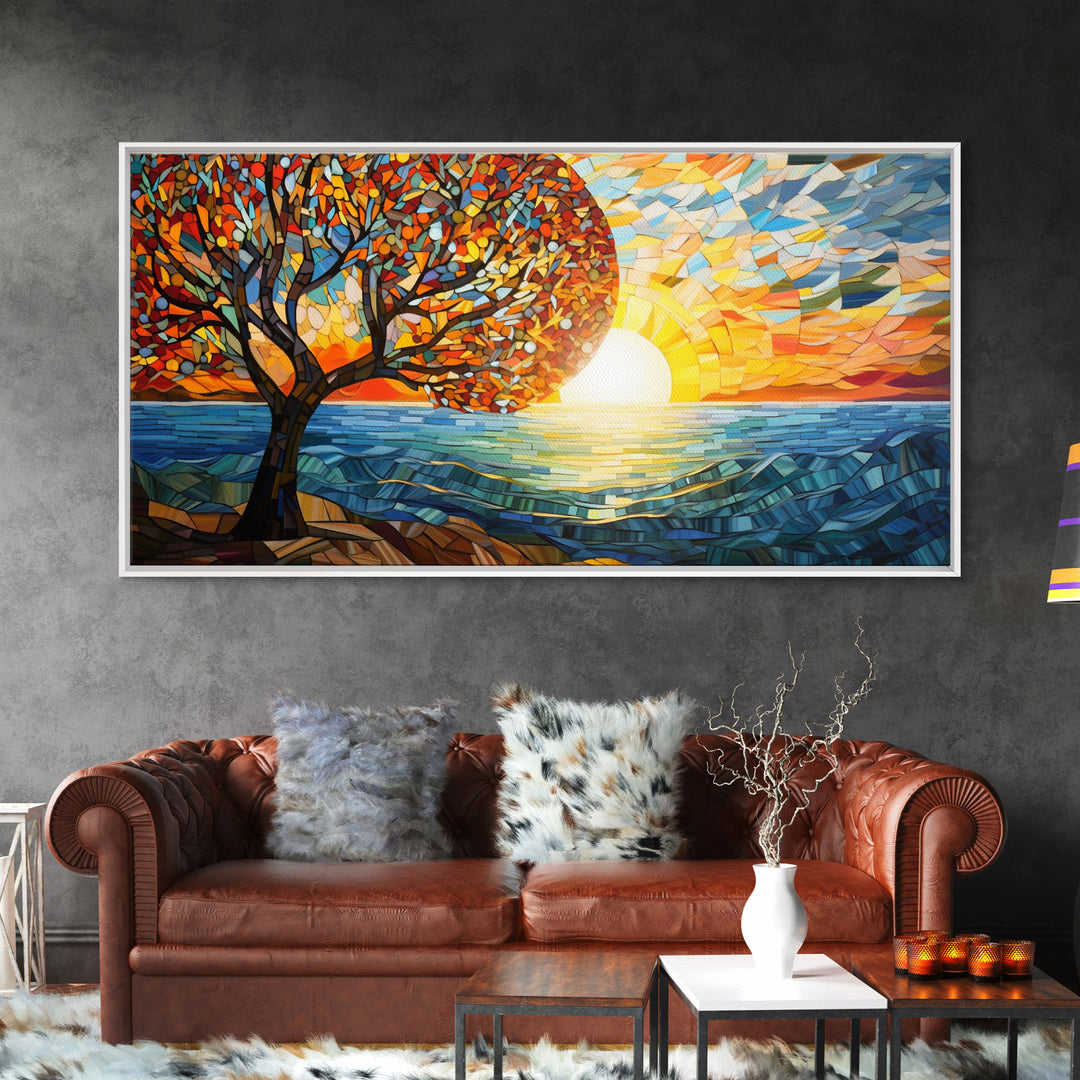 Mosaic Wall Art, Abstract Wall Art, Nature Wall Print, Sunset Art, Canvas Print, Wall Hanging, Panoramic Art, Kitchen Wall Art, Gift Ideas