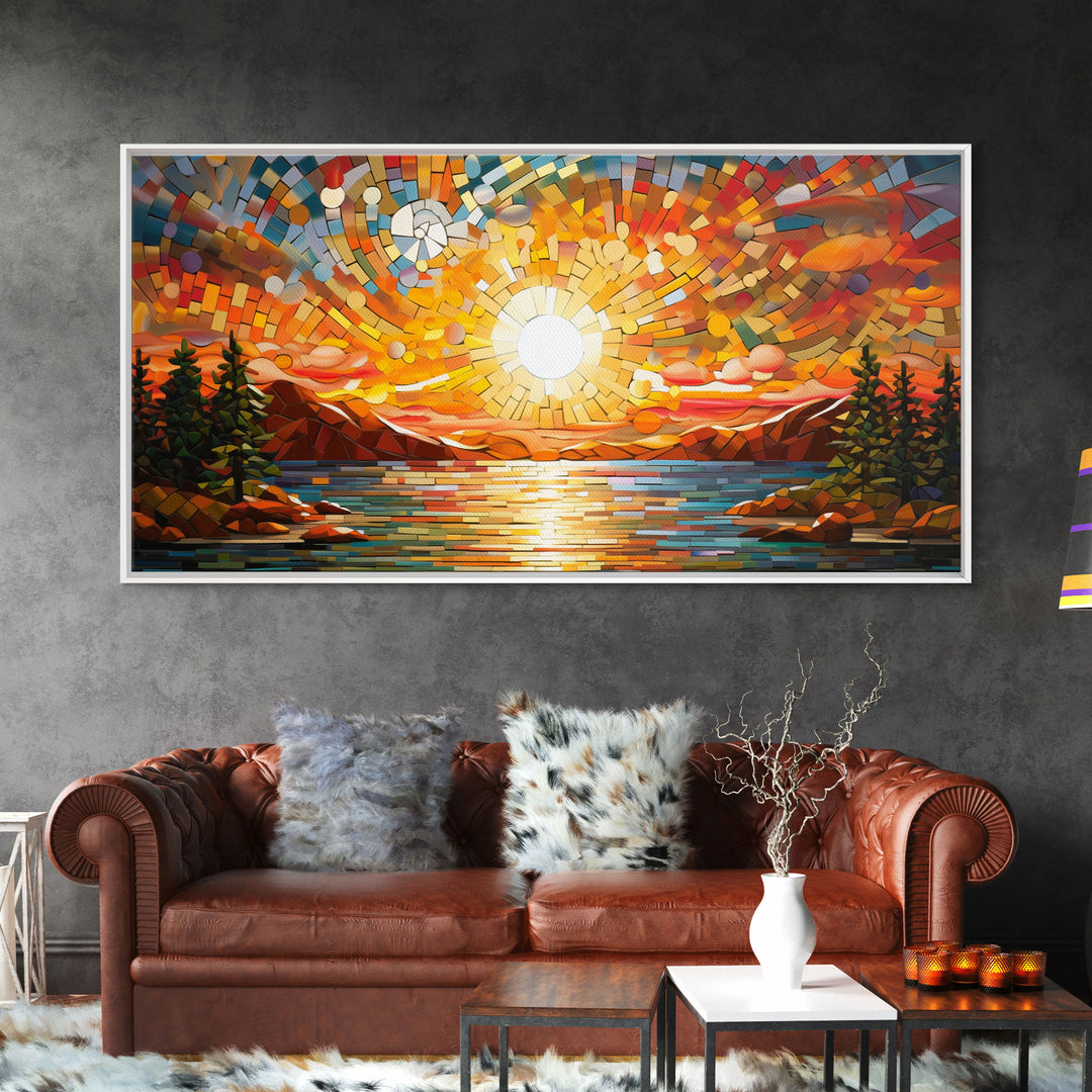 Reflection Wall Art, Mosaic Wall Art, Abstract Wall Art, Sunset Art, Canvas Print, Wall Hanging, Panoramic Art, Game Room Decor, Ranch Decor