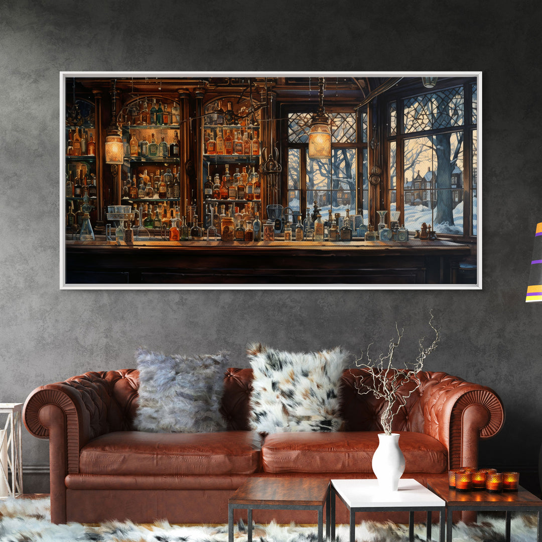 Tavern Wall Art, Bar Art, Winter Art, Canvas Print, Wall Hanging, Panoramic Art, Dorm Room Art, Bar Cart Art, Game Room Art, Office Decor