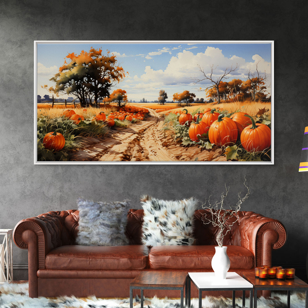 Fall Wall Art, Pumpkin Decor, Nature Wall Art, Canvas Print, Wall Hanging, Panoramic Art, Farmhouse Art, Country Home Decor, Kitchen Prints