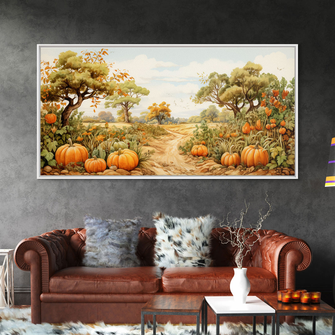 Fall Wall Art, Pumpkin Decor, Nature Wall Art, Canvas Print, Wall Hanging, Panoramic Art, Living Room Prints, Country Home Wall Art, RV Art