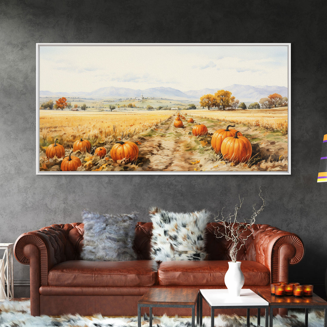 Pumpkin Decor, Fall Decor, Nature Wall Art, Canvas Print, Wall Hanging, Panoramic Art, Farmhouse Wall Art, Unique Wall Decor, Entryway Print