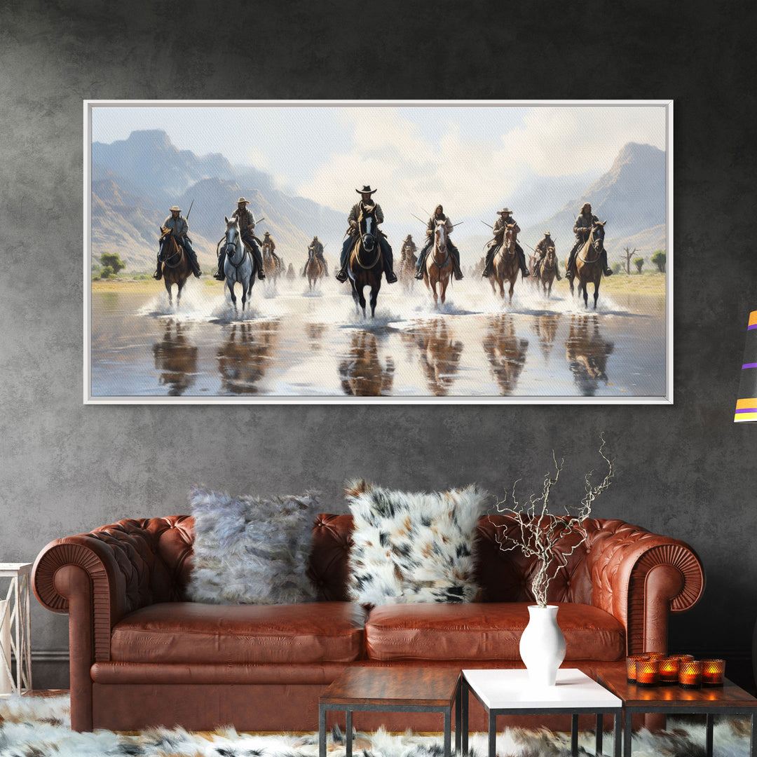 Cowboy Art Print, Western Wall Art, Horse Wall Art, Canvas Print, Wall Hanging, Panoramic Art, Ranch Decor, Western Art, College Dorm Decor