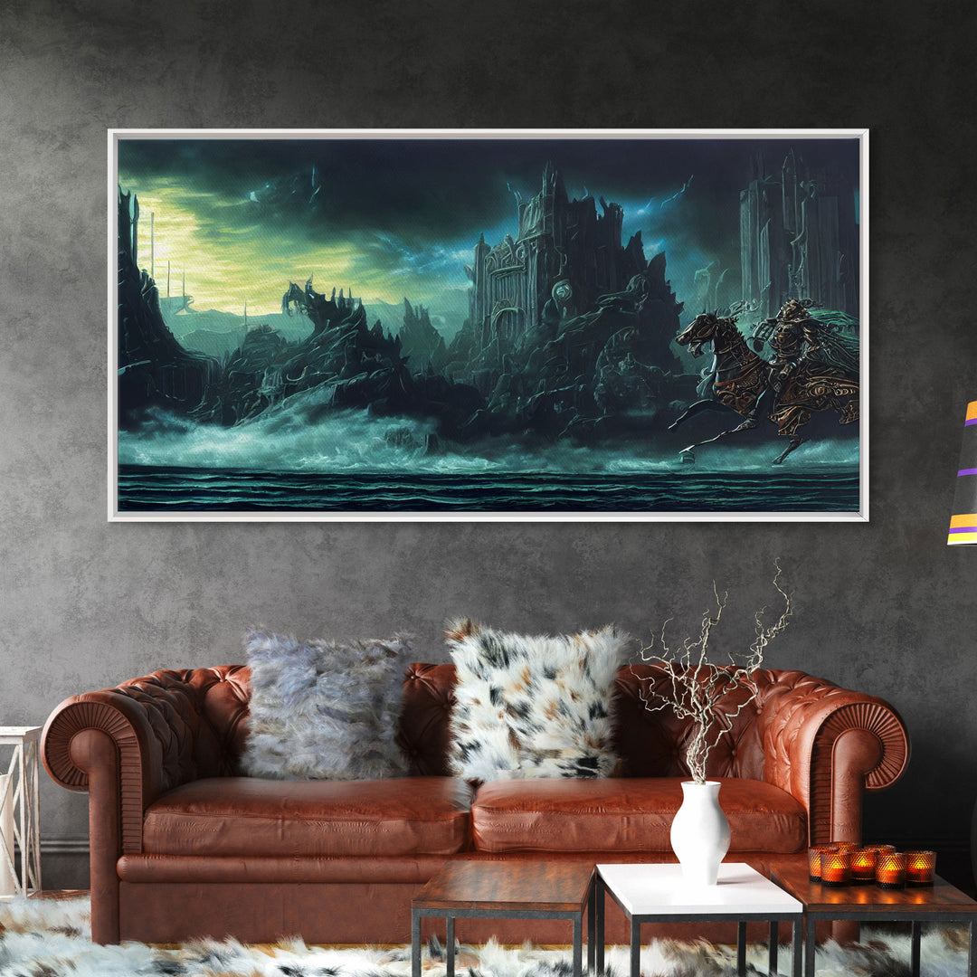 The black knight rides, Cosmic horror scifi art, framed canvas print, ready to hang framed wall art