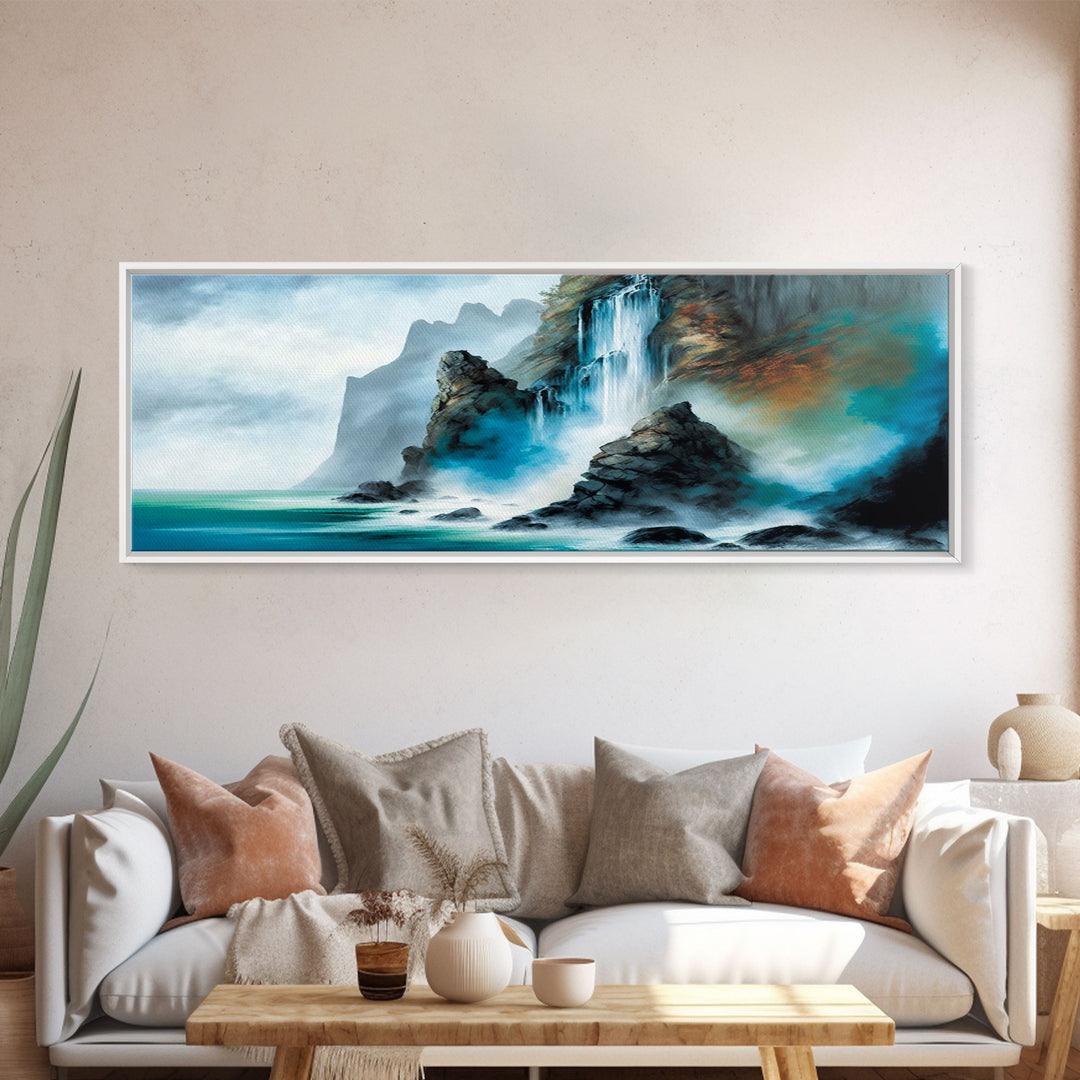 Fantasy Waterfall Canvas Print - Panoramic Landscape Painting - Perfect for Living Room and Bedroom Decor