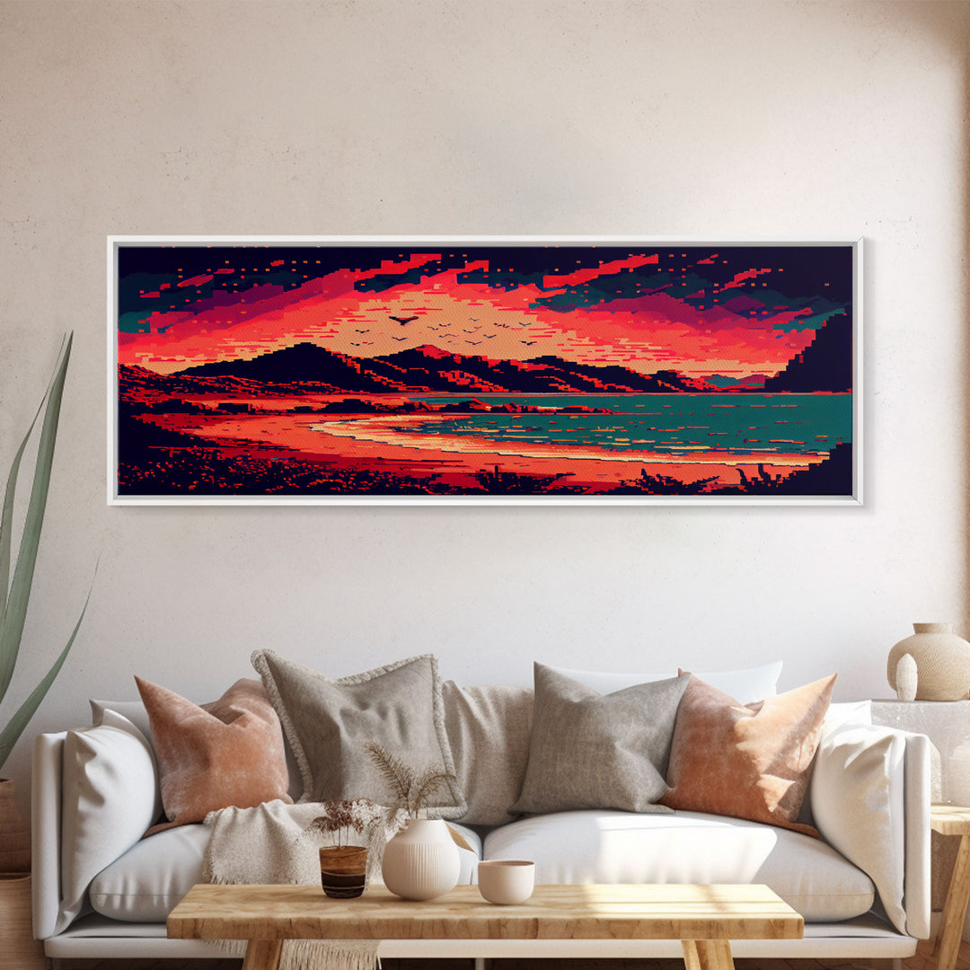 Pixel Art, Framed Canvas Print, Beautiful Red Landscape Art, Pixel Art Print, Art Landscape, Landscape Artist, Landscapes Art