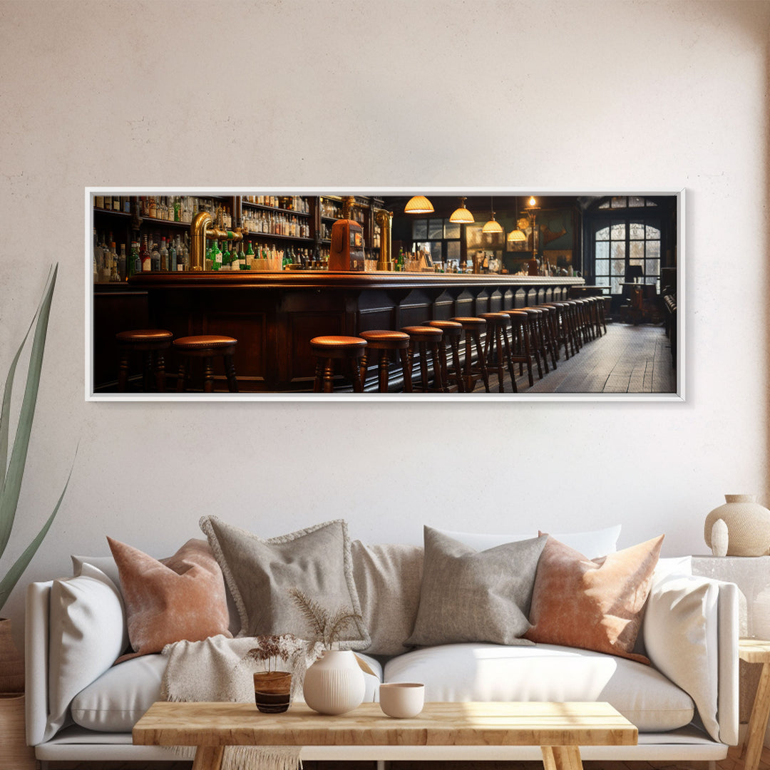 Panoramic Bar Wall Art, Vintage 19th Century Bar Wall Art, Framed Canvas Print, Bar Cart Art, Bar Wall Art, Bar Art Prints, Antique Bar Art