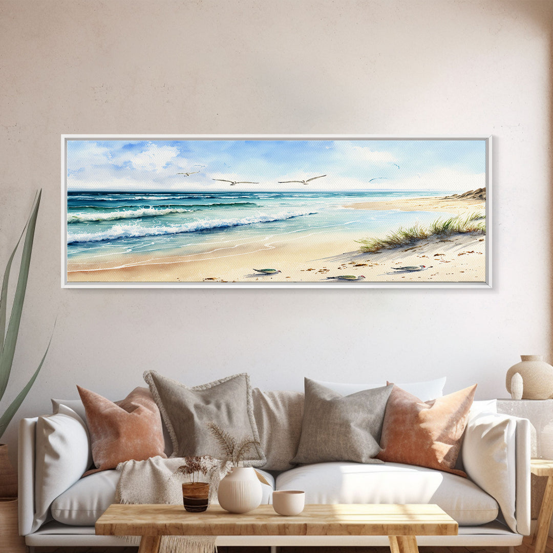 Beautiful Watercolor Panoramic Beach Landscape Canvas Print | Perfect for Home Decor | Whimsical Beach House Decor