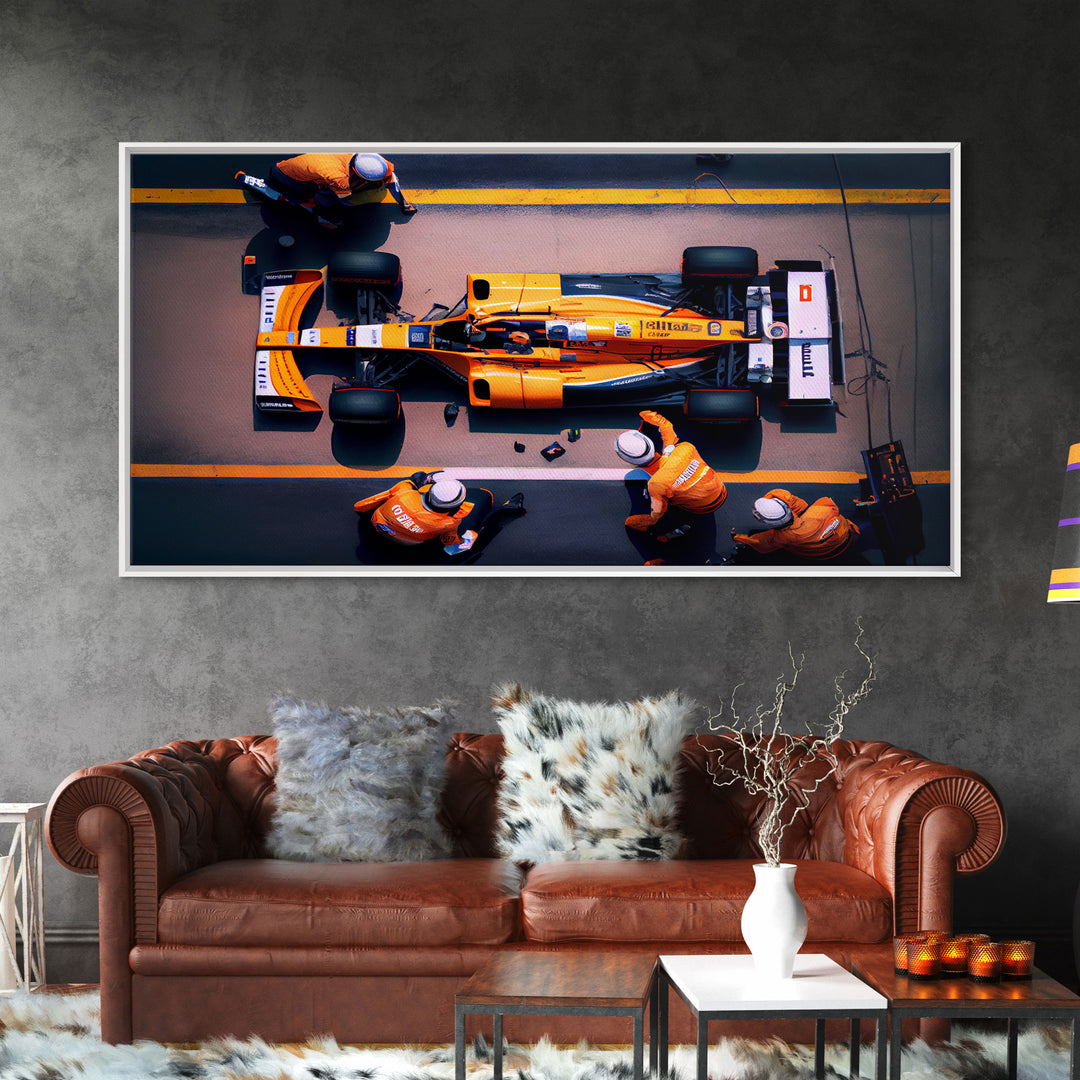 Formula 1 canvas wall art, Car racing art, F1 Pit Stop framed canvas print, Racing car gift Formula 1 wall decor poster