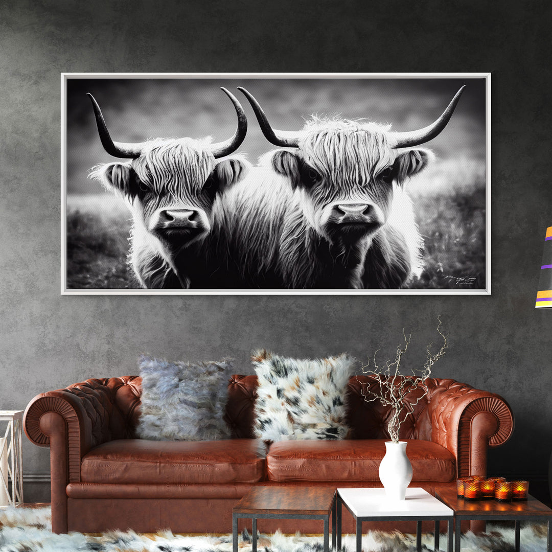 Highland Cow, Highland Cow Print, Canvas, Living Room Wall Art, Farmhouse Decor, Framed Canvas Print