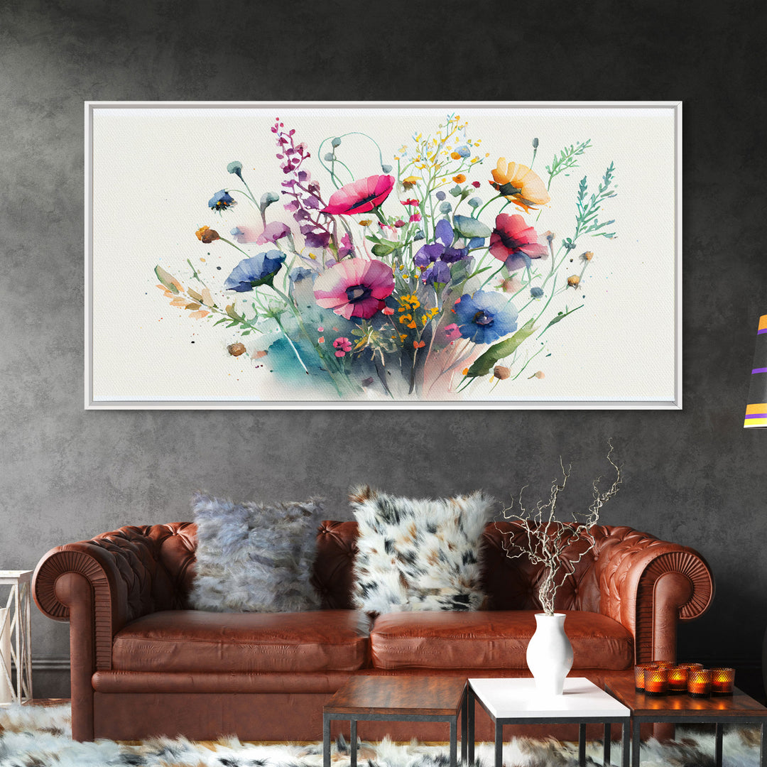 Wildflowers, Watercolor Floral Print, Framed Canvas Art, Beautiful watercolor flower art