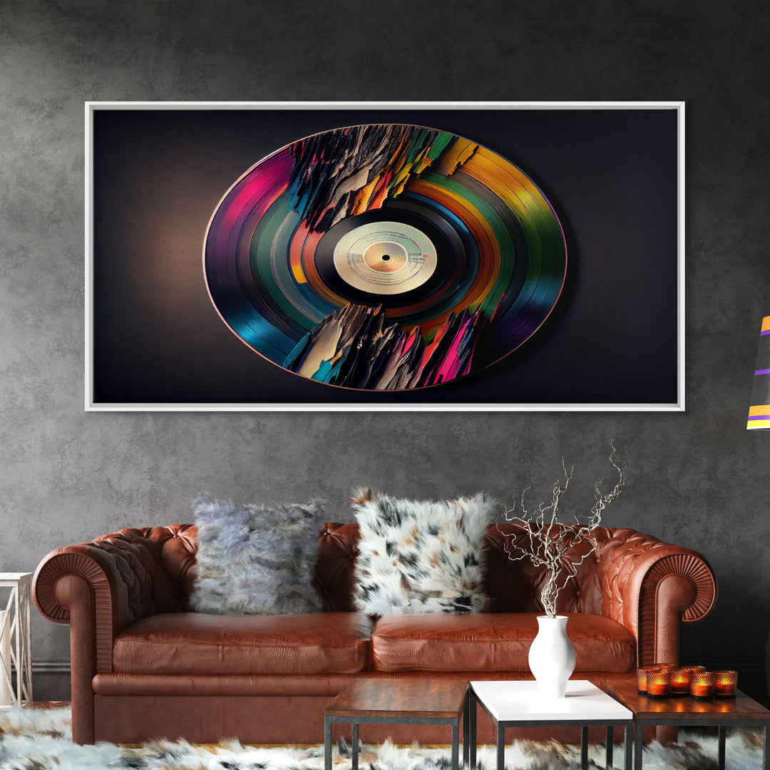 Synthwave vinyl record art, canvas print, framed wall art, interior design, musical wall art, music room decor