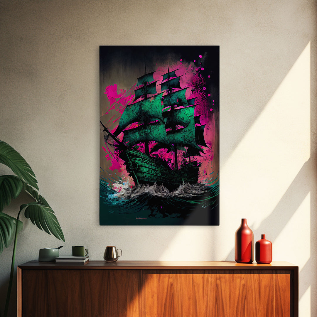 Surreal/psychedelic pirate ghost ship, fine art poster print