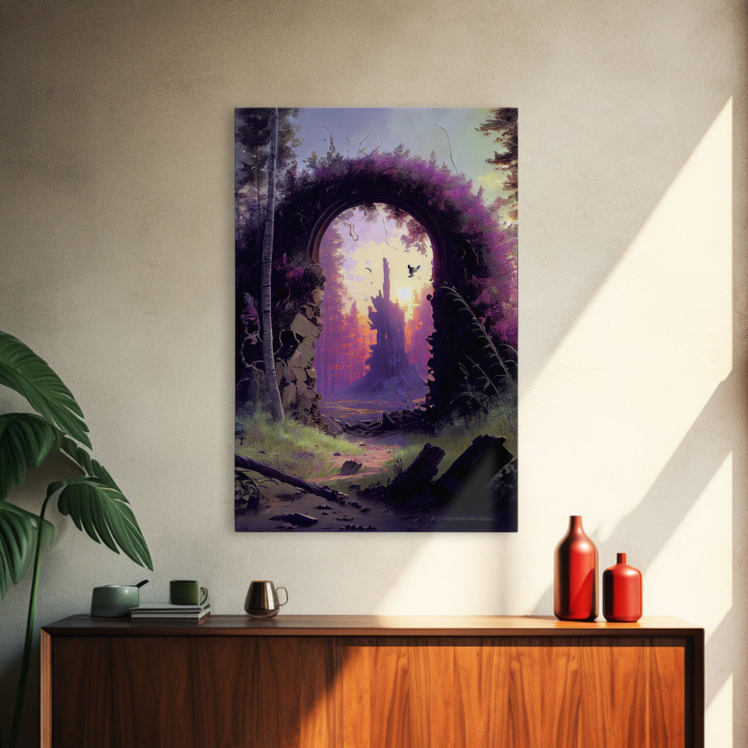 Portal to another world, purple fantasy art, watercolor, RPG concept art, framed canvas print