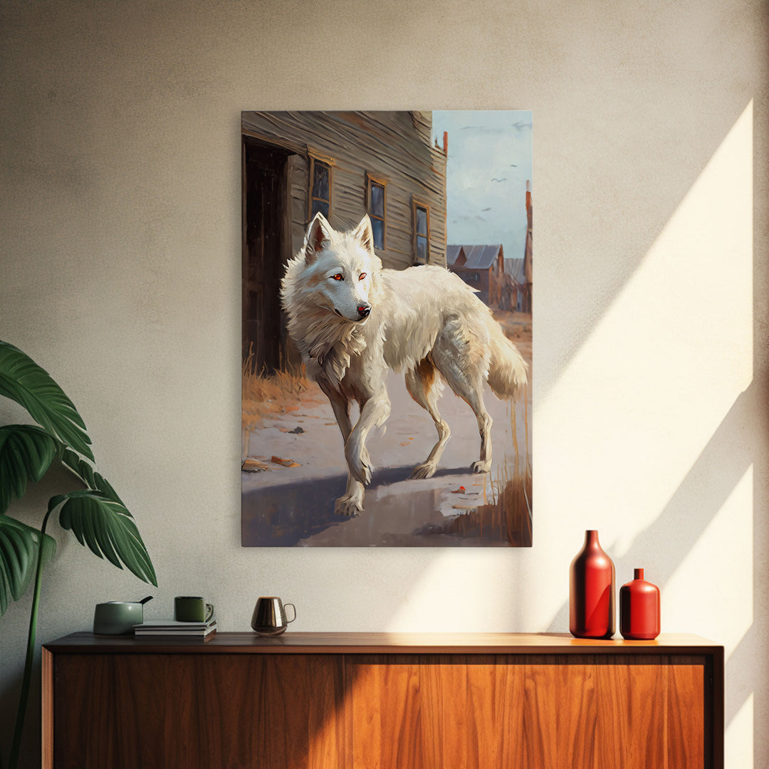 Wildwest Dire Wolf, fantasy art, framed canvas print