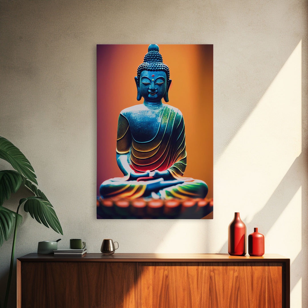 Colorful Buddha, Orange, Yoga center wall decor, fine art poster print