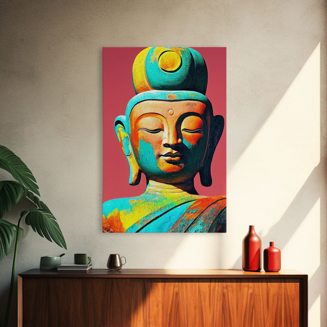 Colorful rainbow Buddha, framed canvas print zen wall art