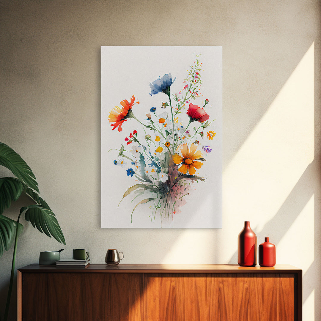 Colorful wildflowers, beautiful floral art, framed canvas print