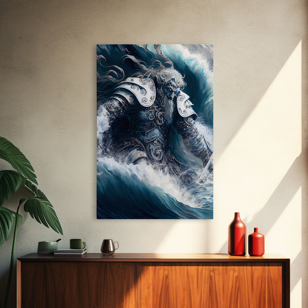 Poseidon, god of the sea, Greek mythology art, framed canvas print