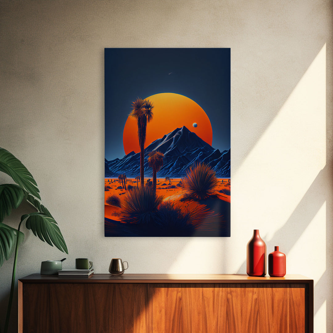 Fiery Orange Sunset Cactus Desert Wall Art Canvas Print - Vibrant Colors of a Desert Oasis Artwork