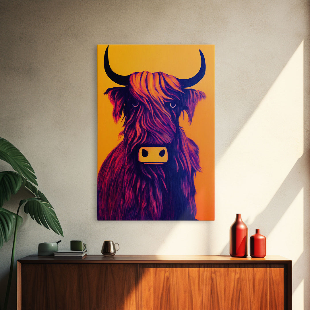 Highland Cow Portrait Wall Art Canvas Print - Majestic Animal in Nature Vibrant Artwork